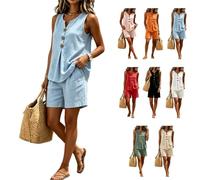 Women's V Neck Three Button Sleeveless Solid Tank Top