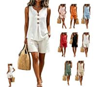 Women's V Neck Three Button Sleeveless Solid Tank Top