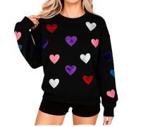 Women's Valentine's Day Heart Print Crewneck Sweatshirt, Casual Oversized Long Sleeve Graphic Top for Women