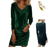 Women's Velvet Cowl Neck Mini Dress,Long Sleeve Solid Ruched Slim Fit Dress,Fall Winter Elegant Flowy Cocktail Party Dresses (FR/ES, Letras, XXL, Regular, Regular, Green)