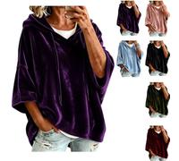 Womens Velvet Sweatshirt 3/4 Batwing Sleeve Hoodie Pullover