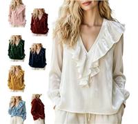 Women's Velvet V-Neck Ruffled Long Sleeve Blouse,Vintage Dressy Layer Top