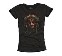 Women's Vintage Native American Print Chief Graphic Design tee Summer Top- Black XL