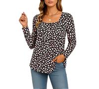 Women's Vintage Paisley Print Square Neck Long Sleeve Tunic Top Boho Flowy Blouse with Curved Hem Casual Loose Fit Shirt for Fall Winter