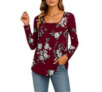 Women's Vintage Paisley Print Square Neck Long Sleeve Tunic Top Boho Flowy Blouse with Curved Hem Casual Loose Fit Shirt for Fall Winter