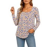Women's Vintage Paisley Print Square Neck Long Sleeve Tunic Top Boho Flowy Blouse with Curved Hem Casual Loose Fit Shirt for Fall Winter