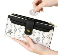 Women's Wallet - Leather Thin Floral Vegan Purse, Slim Large Capacity Fashionable Zipper Cardholder with Zippered Pocket, Coin Holder | For Commuting Work Shopping Dating Gym Beach Going out