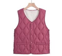 Women's Warm Fleece Lined Vest Lightweight Cotton Sandwich Spring Autumn Outerwear(Pink,S)