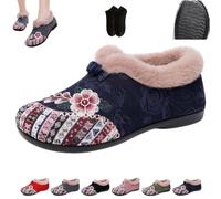 Women's Warm Floral Embroidered Winter Cotton Shoes,Non-Slip Flats Boots | Floral Embroidered Cotton Shoes,Non-Slip Soft-Soled Thickened Fur Lined Slip-on Loafer,Cozy Fleece Lined Ankle Boots