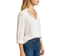 Women's White Cotton Linen Blouse Featuring Floral Embroidery and Ruffled Collar Long Sleeve Button Down Shirt Sweet Cottagecore Top for Spring Summer Casual Wear