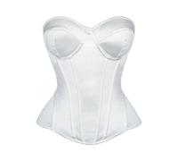 Women's White Satin Overbust Corsé Top - Strapless Sweetheart Neckline Waist Cincher Bodice with Back Lace Up - Bridal Wedding Bustier for Halloween, Prom, Cosplay & Góthic Fashion