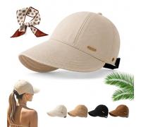 Women's Wide Brim Sun Visor Hat, UPF 50+ Adjustable Foldable (Beige)