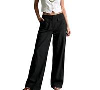 Womens Wide Leg Pants Casual Loose Fit Full Length Trousers with Pockets (Black,S)