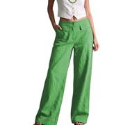 Womens Wide Leg Pants Casual Loose Fit Full Length Trousers with Pockets (Green,L)