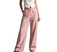 Womens Wide Leg Pants Casual Loose Fit Full Length Trousers with Pockets (Pink,XL)