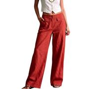 Womens Wide Leg Pants Casual Loose Fit Full Length Trousers with Pockets (Red,M)