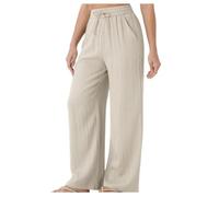 Womens Wide Leg Pants High Waist Drawstring Side Pockets (Apricot,3XL)