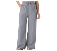 Womens Wide Leg Pants High Waist Drawstring Side Pockets (Gray,S)