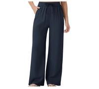 Womens Wide Leg Pants High Waist Drawstring Side Pockets (Navy,XXL)