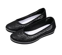 Women's Wide Width Ballet Flats Shoes,Black Casual Soft Breathable Round Ballet Pumps,Lightweight Slip on Walking Boat Shoes for Work Office Travel
