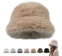 Womens Winter Faux Fur Bucket Hat, 2026 New Soft Fluffy Furry Warm Hat, Cozy Outdoor and Casual Wear for Cold Weather (Khaki)