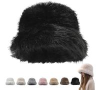 Womens Winter Faux Fur Bucket Hat, 2026 New Soft Fluffy Furry Warm Hat, Cozy Outdoor and Casual Wear for Cold Weather (Black)