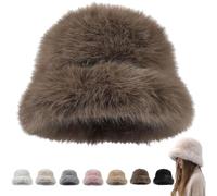 Womens Winter Faux Fur Bucket Hat, 2026 New Soft Fluffy Furry Warm Hat, Cozy Outdoor and Casual Wear for Cold Weather (Brown)