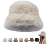 Womens Winter Faux Fur Bucket Hat, 2026 New Soft Fluffy Furry Warm Hat, Cozy Outdoor and Casual Wear for Cold Weather (Beige)