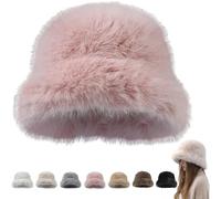 Womens Winter Faux Fur Bucket Hat, 2026 New Soft Fluffy Furry Warm Hat, Cozy Outdoor and Casual Wear for Cold Weather (Pink)