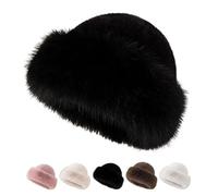 Womens Winter Faux Fur Bucket Hat,Faux Fur Bucket Hats for Women,2025 New Thickened Warm Fluffy Bucket Hat (Black,A)