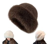 Womens Winter Faux Fur Buckets Hat,New Warm Plushs Fluffys Furrys Mongolian Hats,Thick Soft Fishermans Cap for Cold Weather (Coffee)