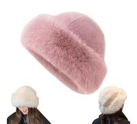 Womens Winter Faux Fur Buckets Hat,New Warm Plushs Fluffys Furrys Mongolian Hats,Thick Soft Fishermans Cap for Cold Weather (Pink)