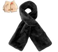 Women's Winter Faux Fur Scarf with Hidden Zipper Pocket,Soft Warm Neck Wrap,Secure Concealed Storage for Essentials (Black)