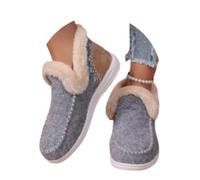 Women's Winter Plush Lined Flat Shoes Comfy Orthopedic Faux Fur Lining Anti-Slip Slip on Loafer Casual Outdoor Plush Short Booties (Grey,36)