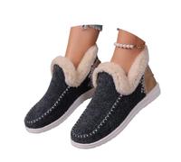Women's Winter Plush Lined Flat Shoes Comfy Orthopedic Faux Fur Lining Anti-Slip Slip on Loafer Casual Outdoor Plush Short Booties (Dark Grey,38)