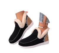 Women's Winter Plush Lined Flat Shoes Comfy Orthopedic Faux Fur Lining Anti-Slip Slip on Loafer Casual Outdoor Plush Short Booties (Black,40)