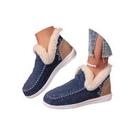 Women's Winter Plush Lined Flat Shoes Comfy Orthopedic Faux Fur Lining Anti-Slip Slip on Loafer Casual Outdoor Plush Short Booties (Blue,42)