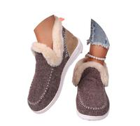 Women's Winter Plush Lined Flat Shoes Comfy Orthopedic Faux Fur Lining Anti-Slip Slip on Loafer Casual Outdoor Plush Short Booties (Khaki,36)