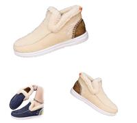 Women's Winter Plush Lined Flat Shoes, Winter Flat Fluffy Ankle Snow Boots,Loafer Casual Outdoor Plush Short,Warm Faux Fur Lined Anti-Slip Slip on (Apricot,38)