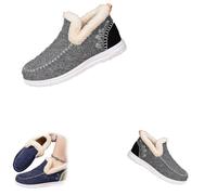 Women's Winter Plush Lined Flat Shoes, Winter Flat Fluffy Ankle Snow Boots,Loafer Casual Outdoor Plush Short,Warm Faux Fur Lined Anti-Slip Slip on (Gray,43)