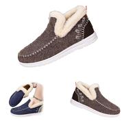 Women's Winter Plush Lined Flat Shoes, Winter Flat Fluffy Ankle Snow Boots,Loafer Casual Outdoor Plush Short,Warm Faux Fur Lined Anti-Slip Slip on (Coffee,41)