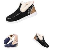 Women's Winter Plush Lined Flat Shoes, Winter Flat Fluffy Ankle Snow Boots,Loafer Casual Outdoor Plush Short,Warm Faux Fur Lined Anti-Slip Slip on (Black,42)