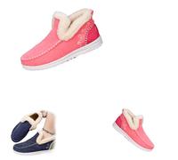 Women's Winter Plush Lined Flat Shoes, Winter Flat Fluffy Ankle Snow Boots,Loafer Casual Outdoor Plush Short,Warm Faux Fur Lined Anti-Slip Slip on (Red,41)