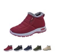 Womens Winter Snow Boots Warm Sheepskin-Lined Orthopedic Shoes Slip on Ankle Sneakers with Arch Support Outdoor Slip On Hiking Short Boots (Red,42)