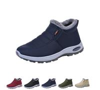 Womens Winter Snow Boots Warm Sheepskin-Lined Orthopedic Shoes Slip on Ankle Sneakers with Arch Support Outdoor Slip On Hiking Short Boots (Blue,36)