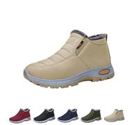 Womens Winter Snow Boots Warm Sheepskin-Lined Orthopedic Shoes Slip on Ankle Sneakers with Arch Support Outdoor Slip On Hiking Short Boots (Khaki,41)