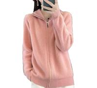 Women's Wool Knitting Sweater Turtleneck Zipper Cardigan Full Zip Mock Neck Thick Warm Wool Sweater for Women 2026 (Pink,Talla única)