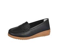 Womens Work Shoes Comfortable Solid Color Breathable Leather Flat Casual Single Shoes Black Flats Casual Fashion Running Walking Shoes Trainers E-196