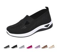 Women's Woven Orthopedic Breathable Soft Shoes Arch Support Women Wide Width Anti Skid Walking Comfortable Slip On Sneakers (Black,41)