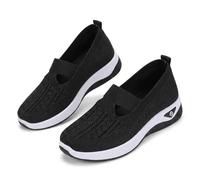 Women's Woven Orthopedic Breathable Soft Shoes, Breathable Mesh Slip On Sneakers with Arch Support for Daily, Summer Comfortable Slip On Mesh Orthopedic Walking Sneakers (Black,42)